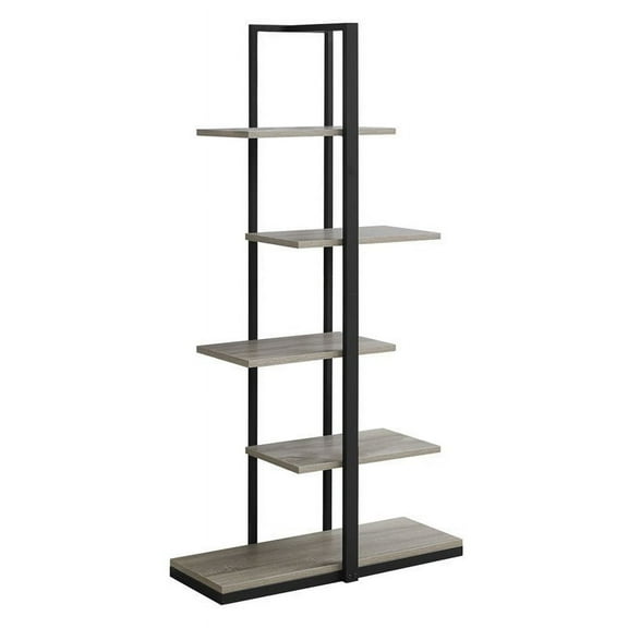 Pemberly Row 5 Shelf Metal Bookcase in Dark Taupe and Black