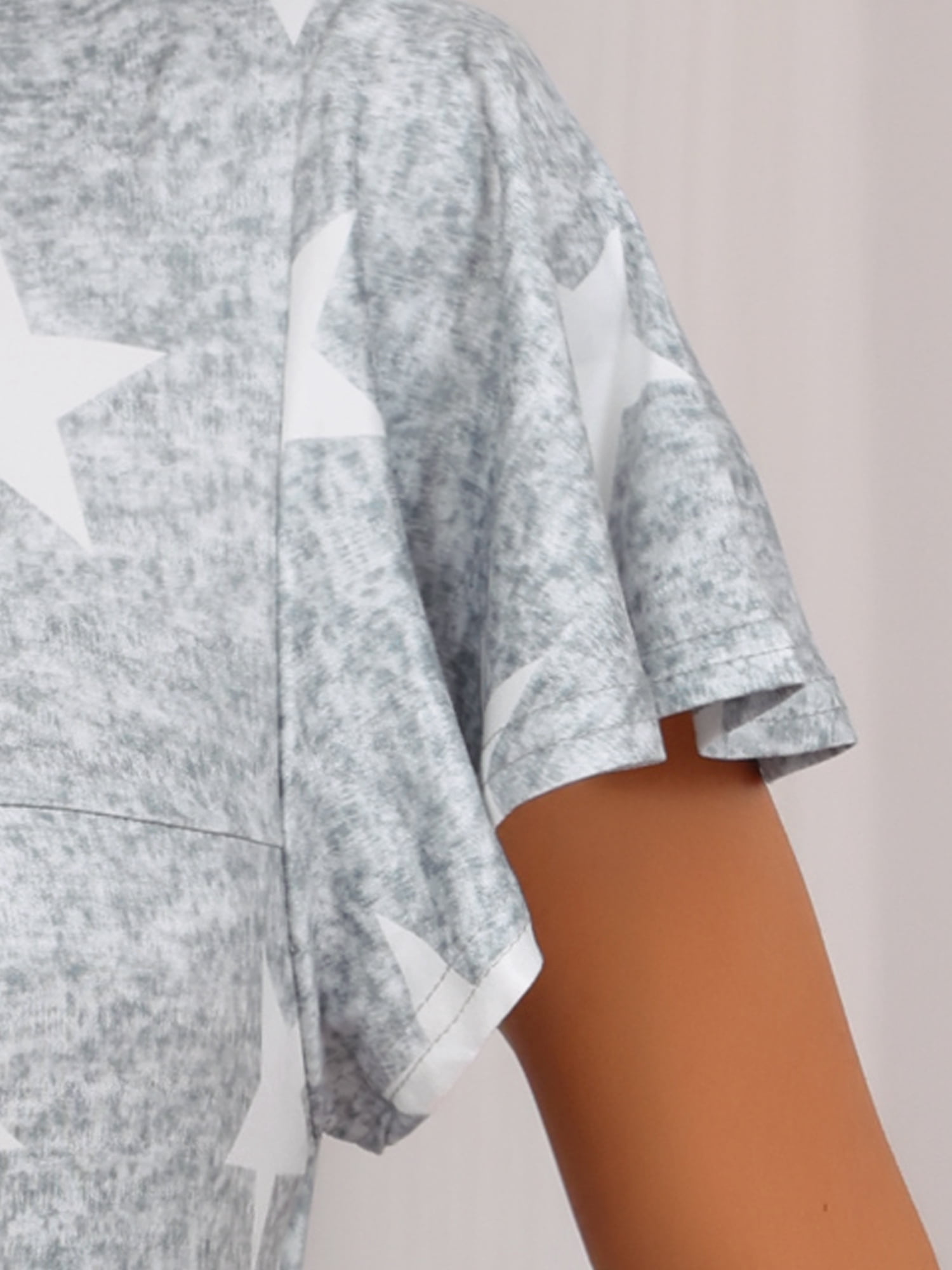 DARING DIVA Women's Pleated Front Short Sleeve Nightgown with Pockets S Gray Star