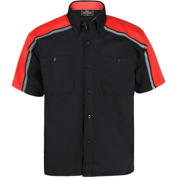 BIKER WEAR USA Men’s Work Shirt- Mechanical/Industrial Work Shirt with Reflective Lining (RED)