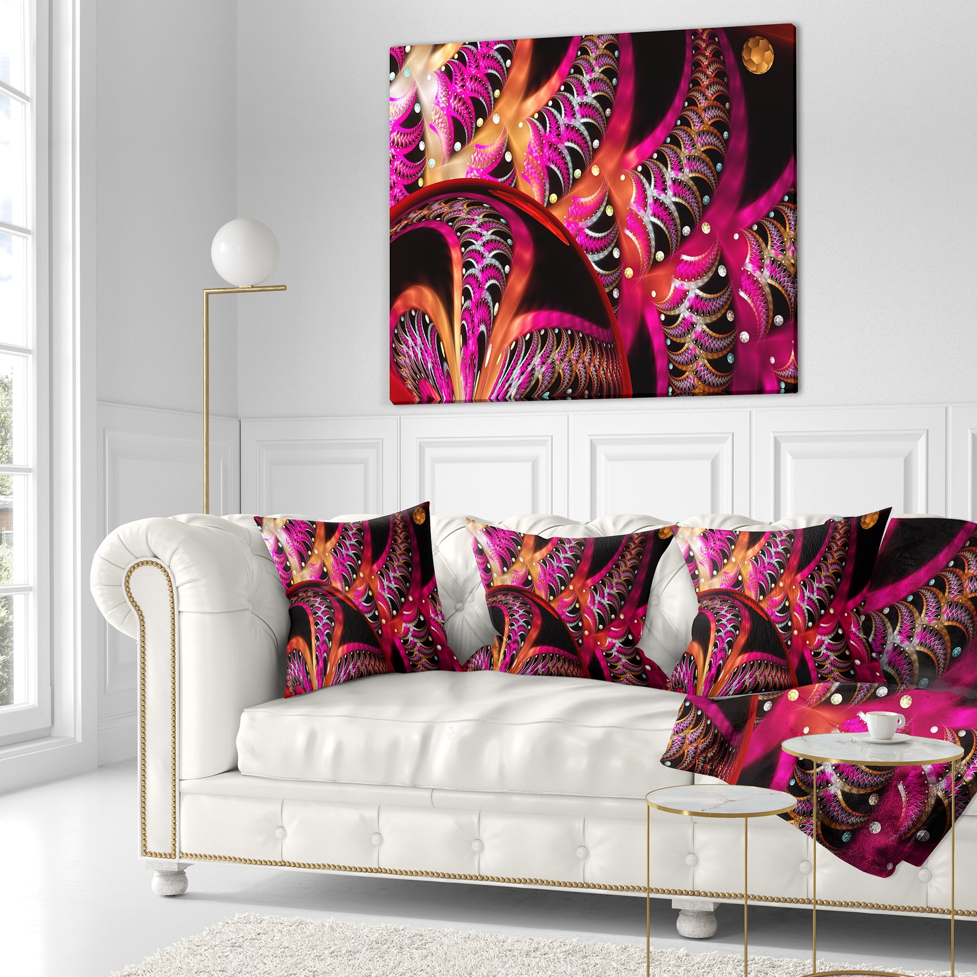 Designart Unique Magenta Fractal Design Pattern - Abstract Throw Pillow - 18x18