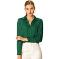 thumbnail image 1 of Camisa de trabajo de manga larga con blusa elegante con cuello en V de oficina para mujer Verde L INSPIRE CHIC Camisa, 1 of 6