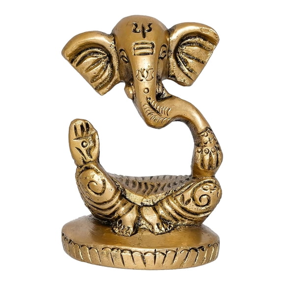 Golden Brass Statue Lord Ganesha Idol, Beautiful Ganesh Ji Ganpati Murti, Gold, For Diwali, Housewarming, Birthday, Occasion, Handmade - One Meditating Appu Lord Ganesha Handcrafted Idol