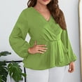 thumbnail image 6 of MIUOWANP Women's Long Sleeved Top Solid Color Hollowed Out Lace V-neck Shirt With Fashionable Jacquard and Comfortable Blouse Size XXL(12)Green, 6 of 9