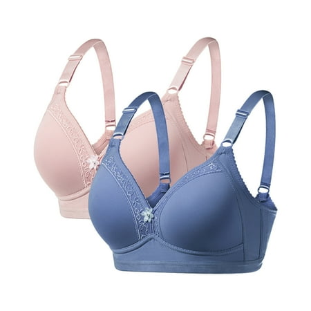 WREESH 2 Pack No Underwire Bras Full Support Push Up Bras for Women Wireless Comfort Everyday Bras Adjustable Strap Bra Underwear Pink