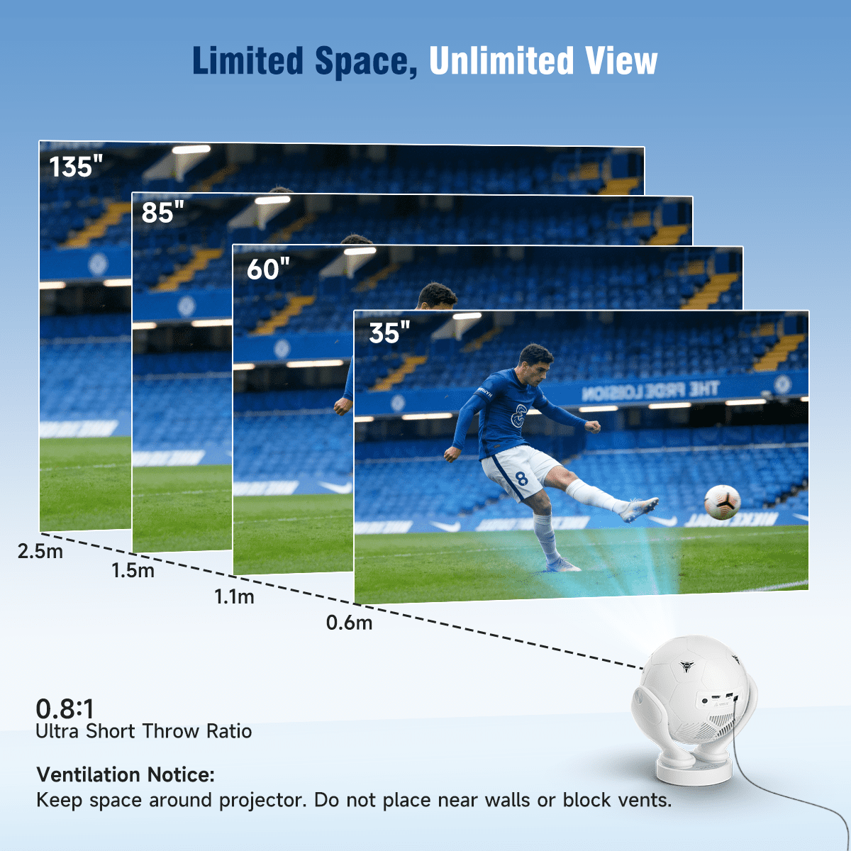 Magcubic Soccer-Themed 8K Support Native 1080P Projector, 500 ANSI Portable Projector with WiFi 6 & BT 5.4, Electric Focus, Auto Keystone, 180° Rotatable, Mini Projector for Home & Outdoor HY320F