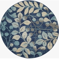 Serene Contemporary Botanical Navy 5'3" x ROUND Area Rug, (5' Round)