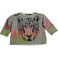 thumbnail image 1 of Flowers by Zoe Girls 3/4 Sleeve Fashion Scoop Neck Sweatshirt Top 37631-4 (grey tiger), 1 of 3