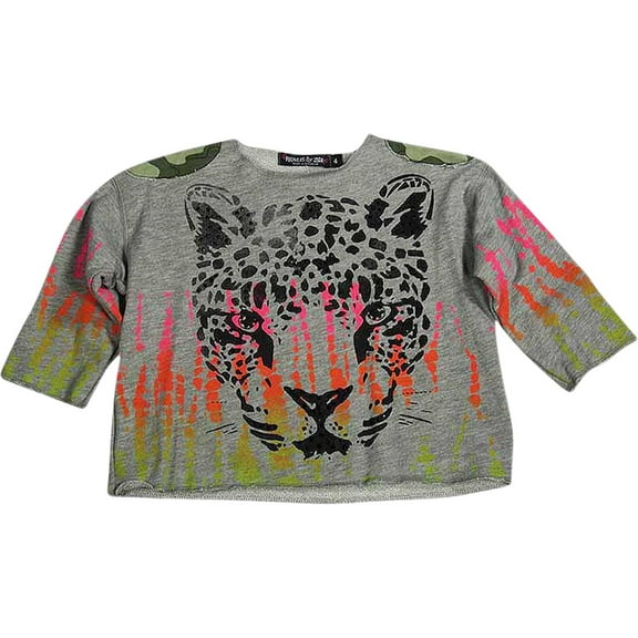 Flowers by Zoe Girls 3/4 Sleeve Fashion Scoop Neck Sweatshirt Top 37631-6 (grey tiger)