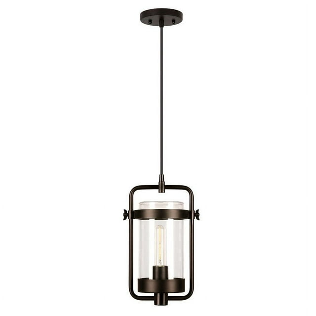 Henn&Hart 11" Blackened Bronze Metal/Glass Pendant