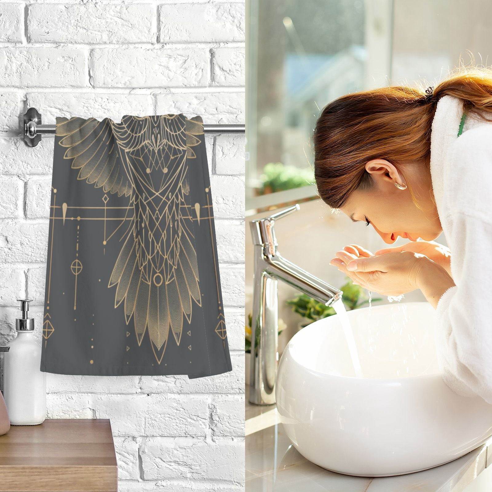 Owl Wings Spread Hand Towels Cotton Bath Towels Large Face Towels Absorbent for Bathroom 2 Packs