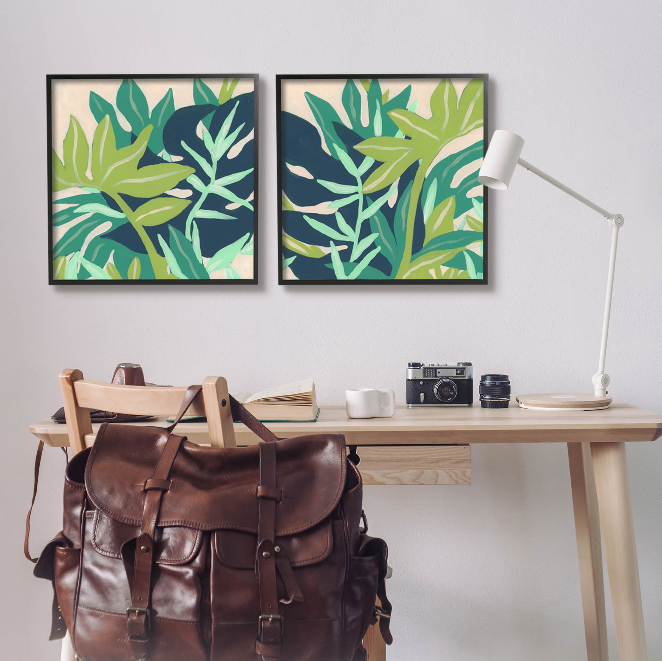 Stupell Industries Layered Tropical Botanical Leaves Graphic Art Black Framed Art Print Wall Art, Set of 2, Design by June Erica Vess