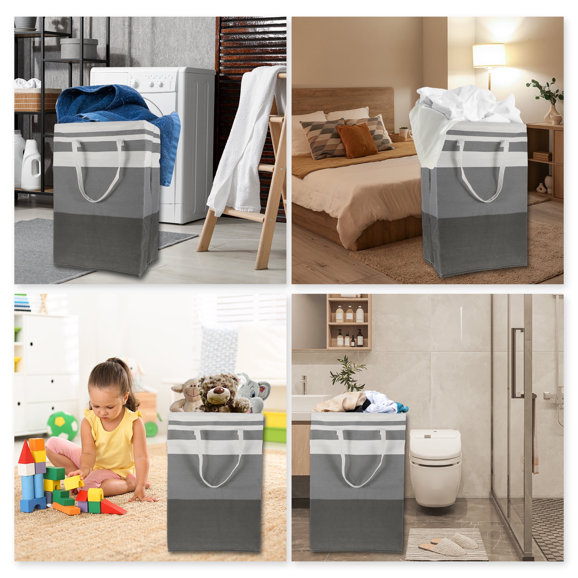 Unique Bargains Laundry Basket, Foldable Laundry Hamper with Handles Gray