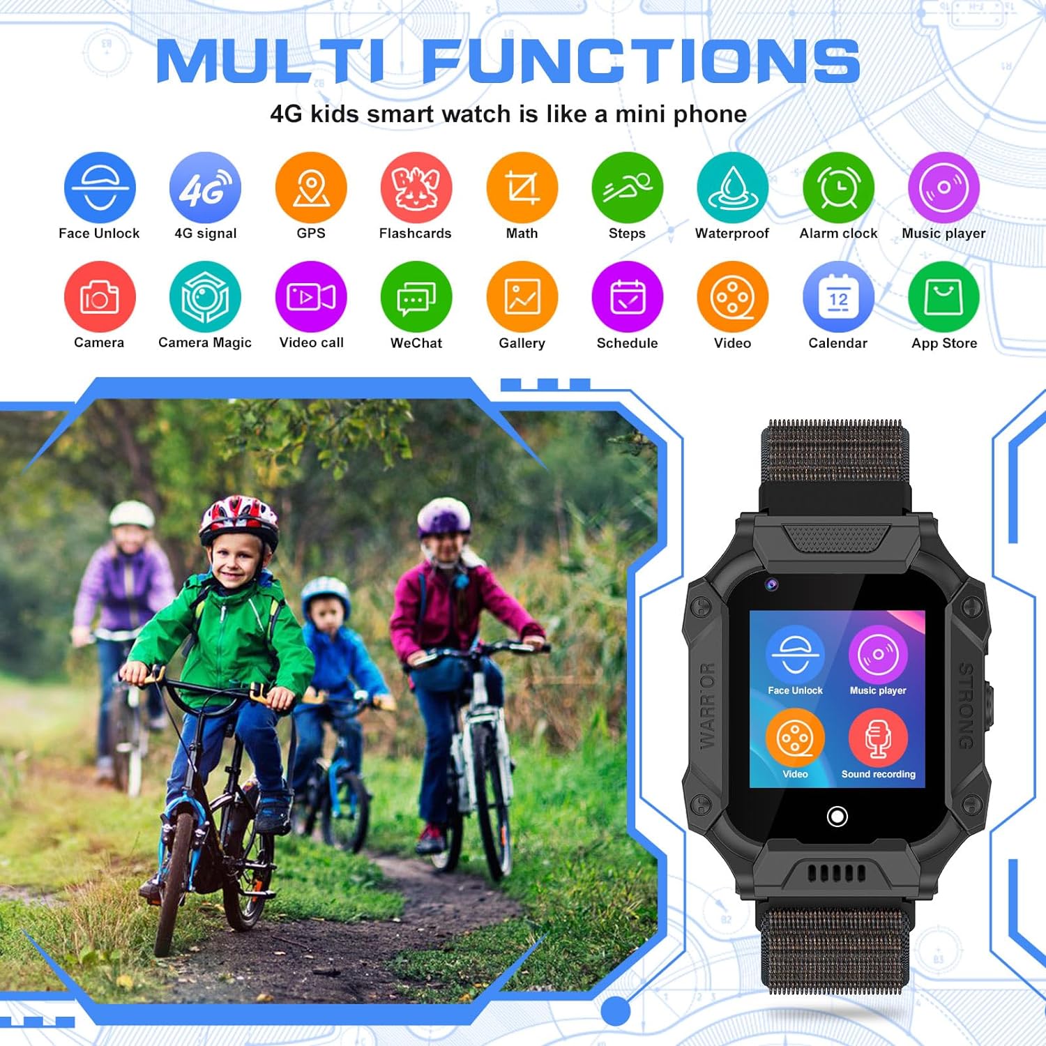 SHANNA 4G Smart Watch for Girls Boys, Smart Watch Phone with Calling, SOS, GPS, Camera, Flashlight, GPS Tracker for 3-12 Years Kids Birthday Xmas Gift, Black
