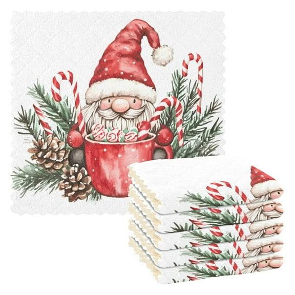 Ryvnso A Cute Christmas Gnome Kitchen Towels Dish Clothes for Drying Dishes Cleaning Absorbent Set of 6