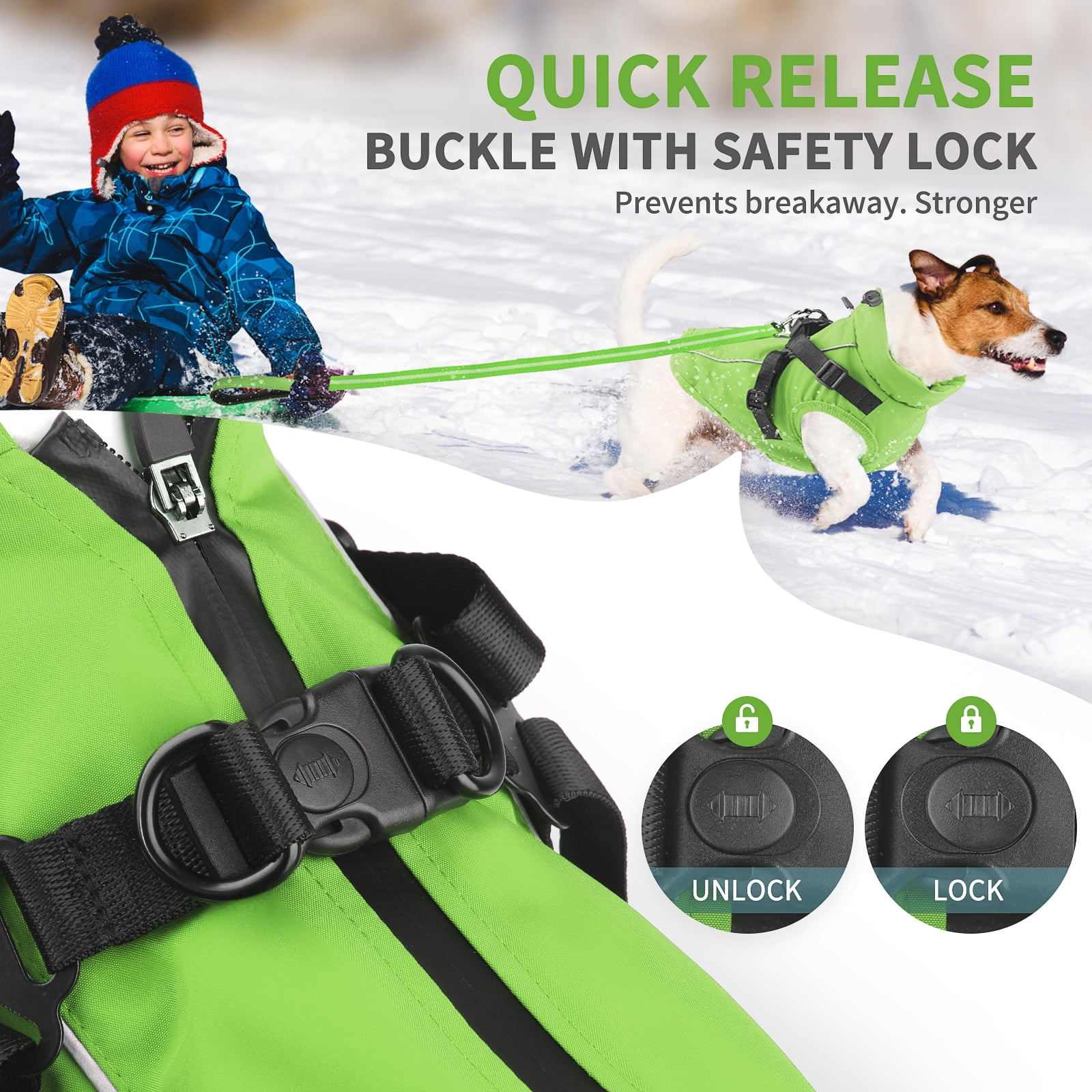 PcEoTllar Dog Winter Coat with Harness, Reflective Dog Vest Jacket for Small Dogs 9-15 lbs, Green