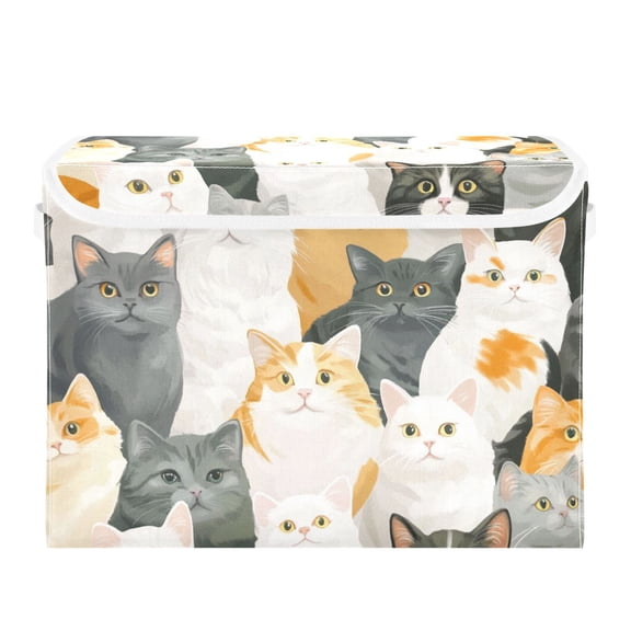 Funny and Cute Cats Large Storage Bins with Linen Collapsible Lid Storage Box 16.7 x 12.6 x 11.8in
