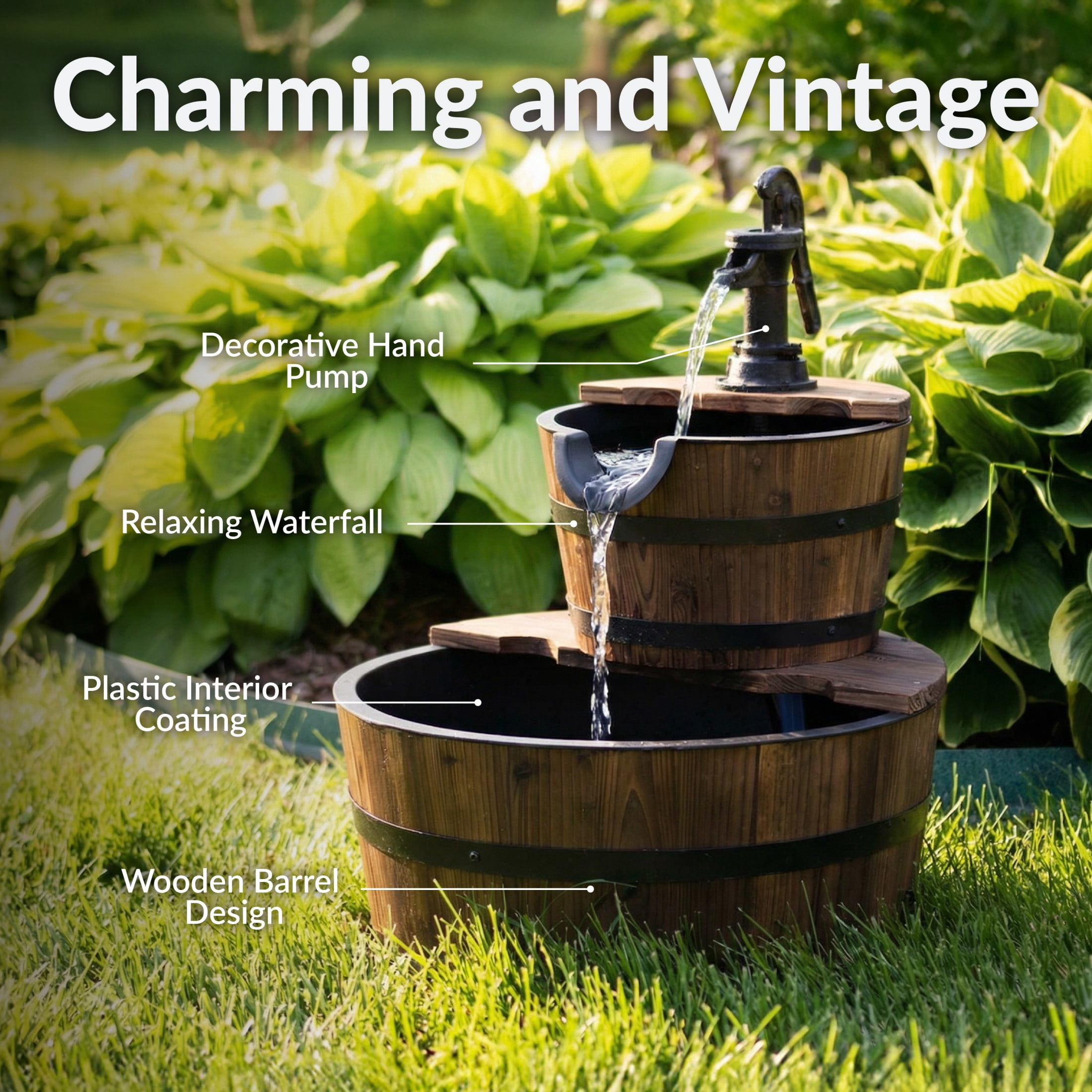 Sunnydaze Country Wood Brown 2-Tier Outdoor Water Fountain