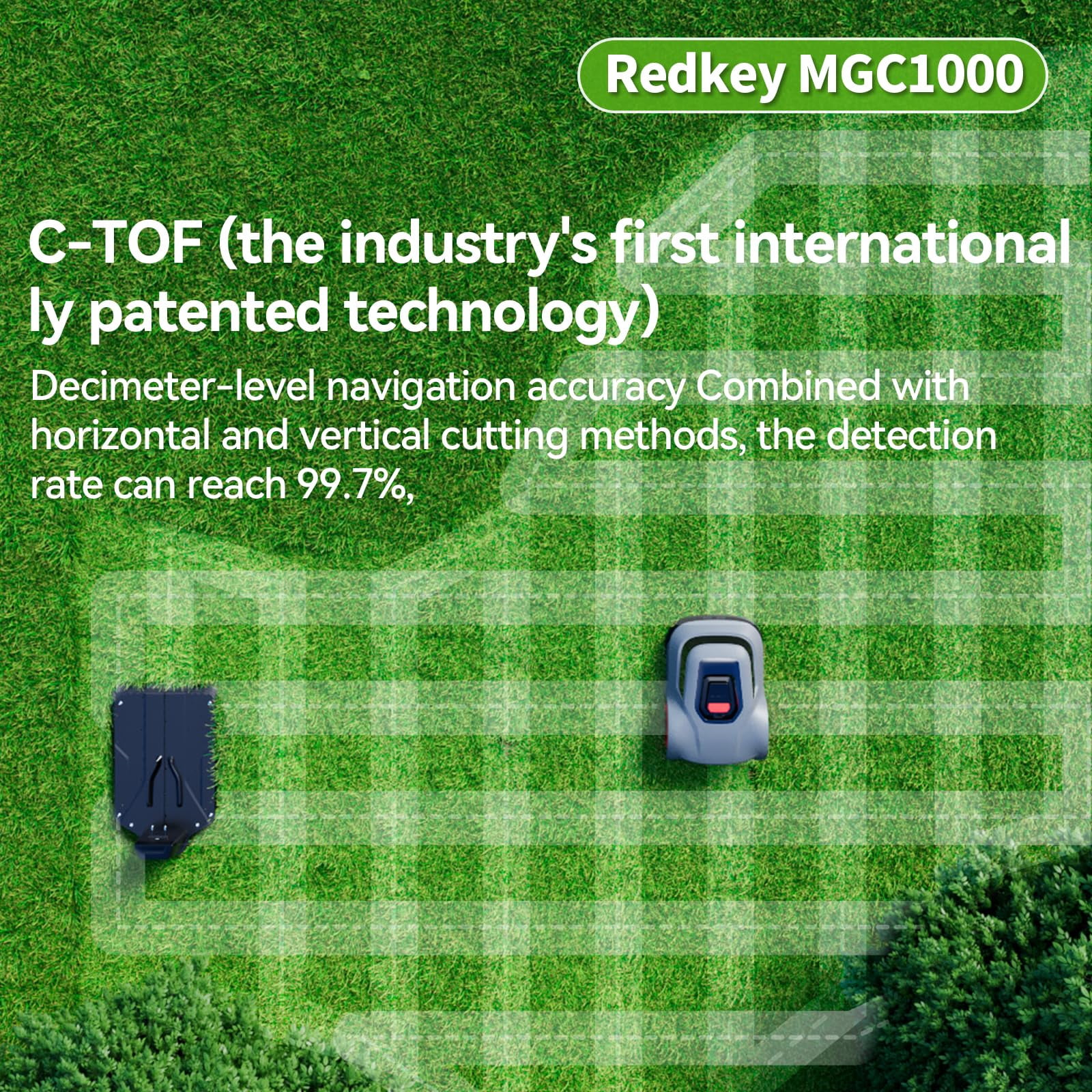 Redkey MGC1000 Robot Lawn Mower with 590ft Boundary Wire for 0.25 Acre (1/4 Acre), Auto Mapping & Recharge, 45% Climbing Automatic Robotic Lawn Mower, Precise Location & Breakpoint Detection