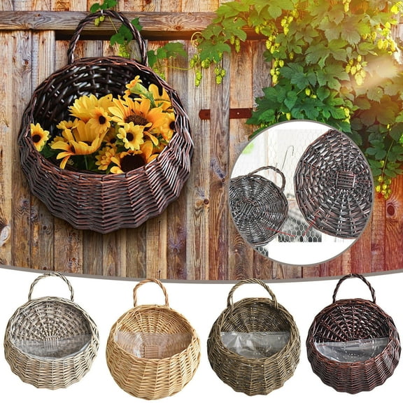 Woven Hanging Basket Natural Wicker Planter with Breathable Plastic Liner for Indoor Outdoor Use | Decorative Storage Solution for Garden Patio Balcony Bedroom | Durable Easy Clean