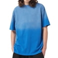 thumbnail image 1 of Camiseta de manga corta de algodón con cuello redondo para hombre y mujer, manga corta holgada con gradiente de moda, azul, 1 of 6