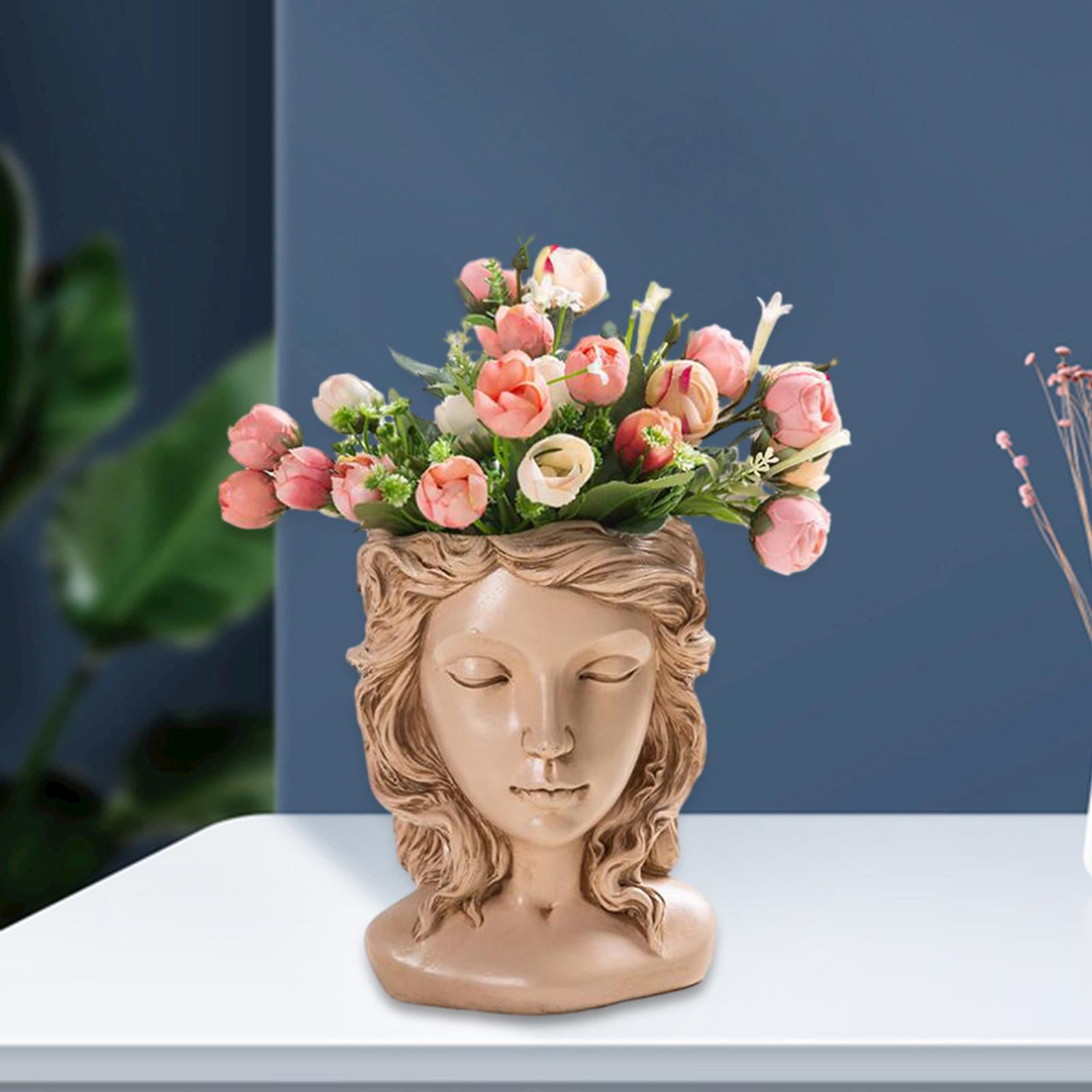 Girl Head Vase Resin Head Planter Pot, Creative Decorative Multipurpose