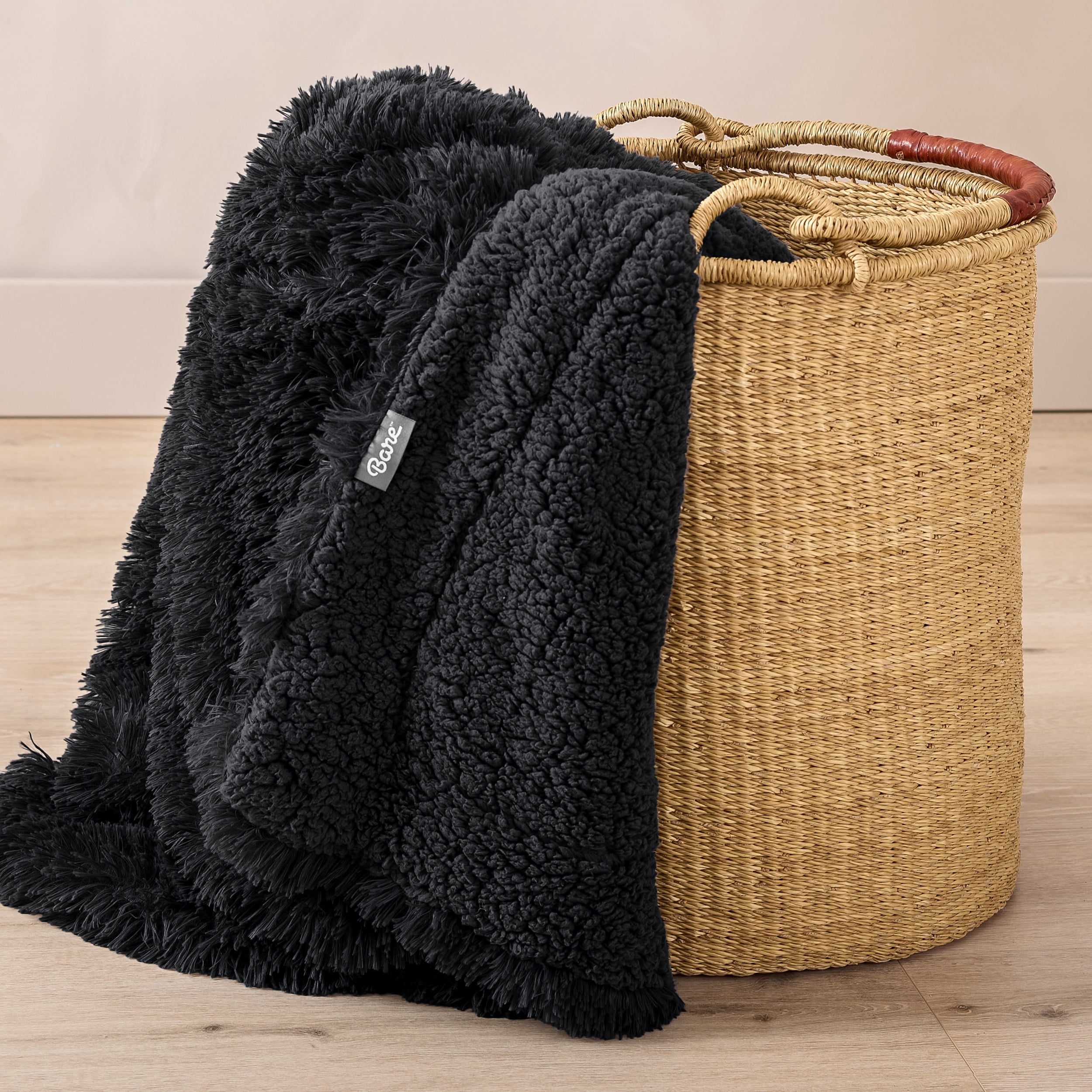 Bare Home Shaggy Blanket - 90" x 108" - Ultra Soft Fleece - King, Black
