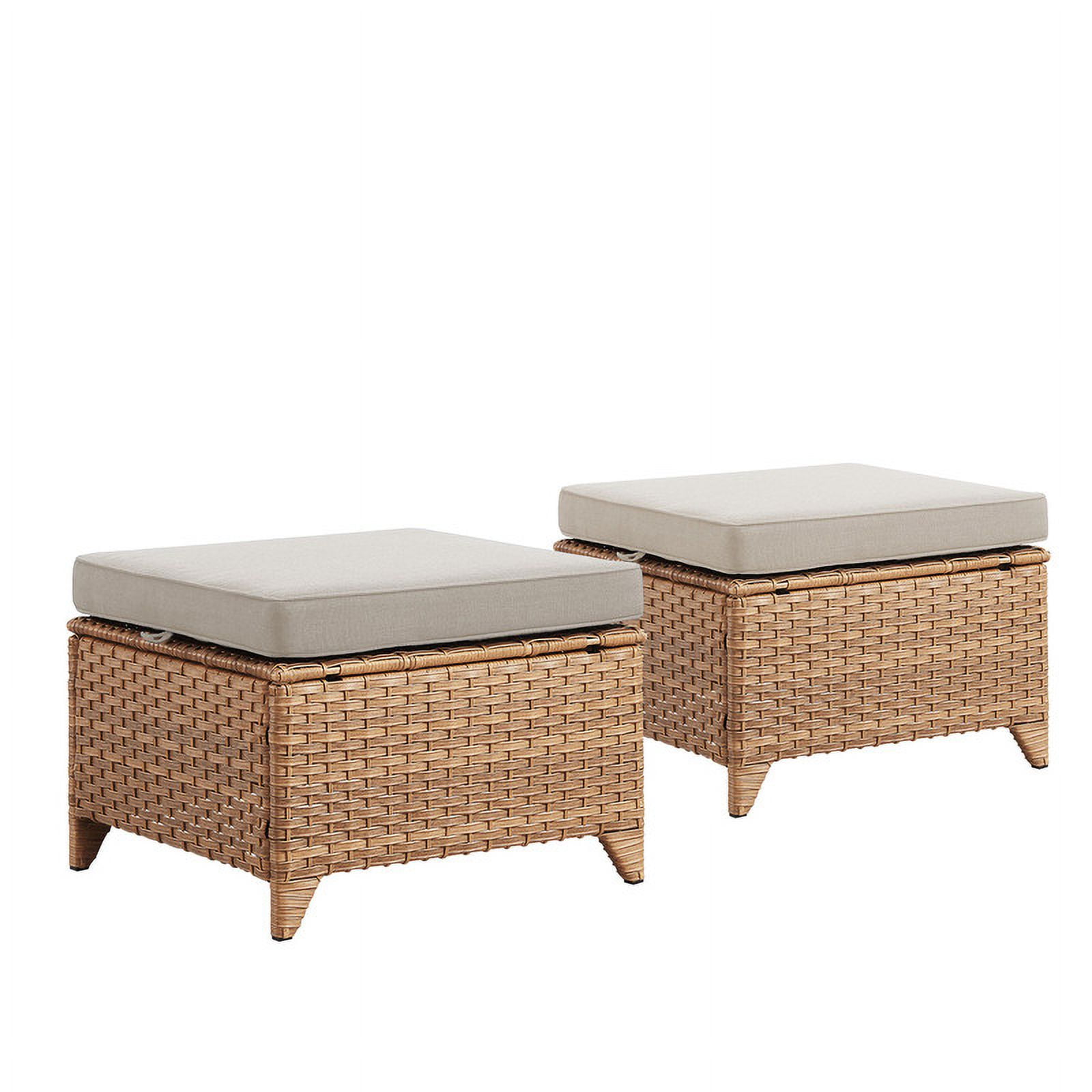 PARKWELL 2PCS Outdoor Wicker Ottoman Patio Rattan Furniture Footrest Seat Square Footstool w/Beige Cushion