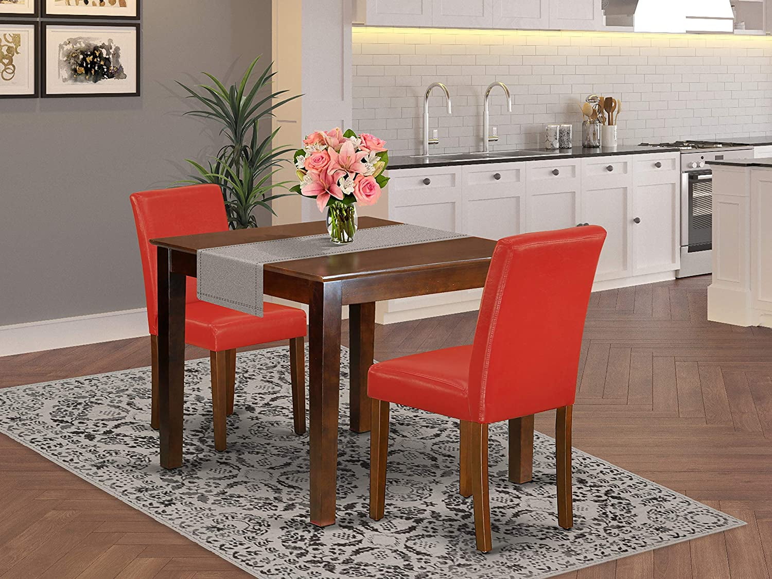 East West Furniture OXAB3MAH72 3Pc Square 36 Inch Kitchen Table And A