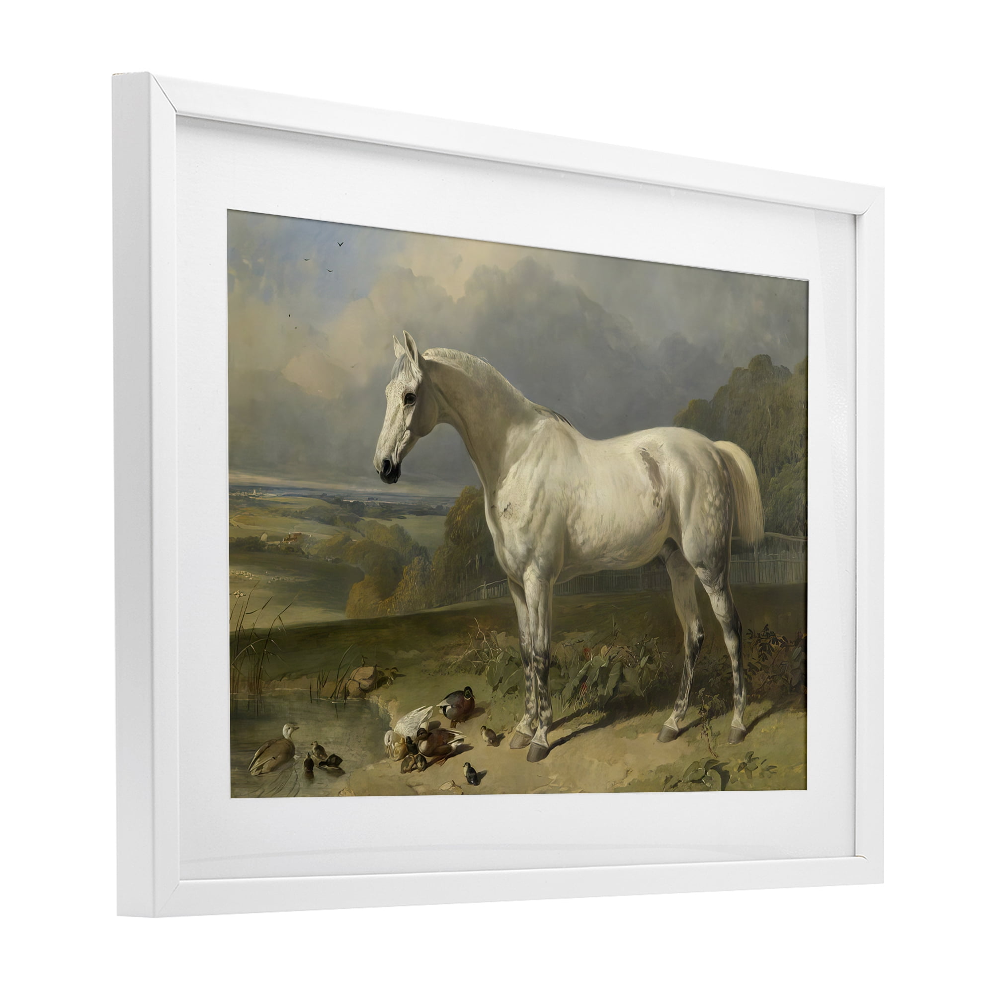 Stupell Industries Grey Horse And Ducks In Landscape White Framed Print Under Glass, design by Tina LeCour