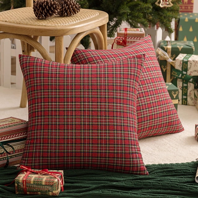 Fundas de almohada decorativas AQOTHES Christmas Plaid 45 x 45 cm, juego de 2