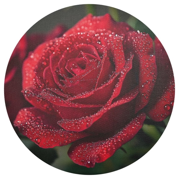 Rose with Water Drops Round Placemats Set of 6 Woven Non-Slip Washable Heat Resistant Table Mats 15.4 Inch for Kitchen Dining Decor