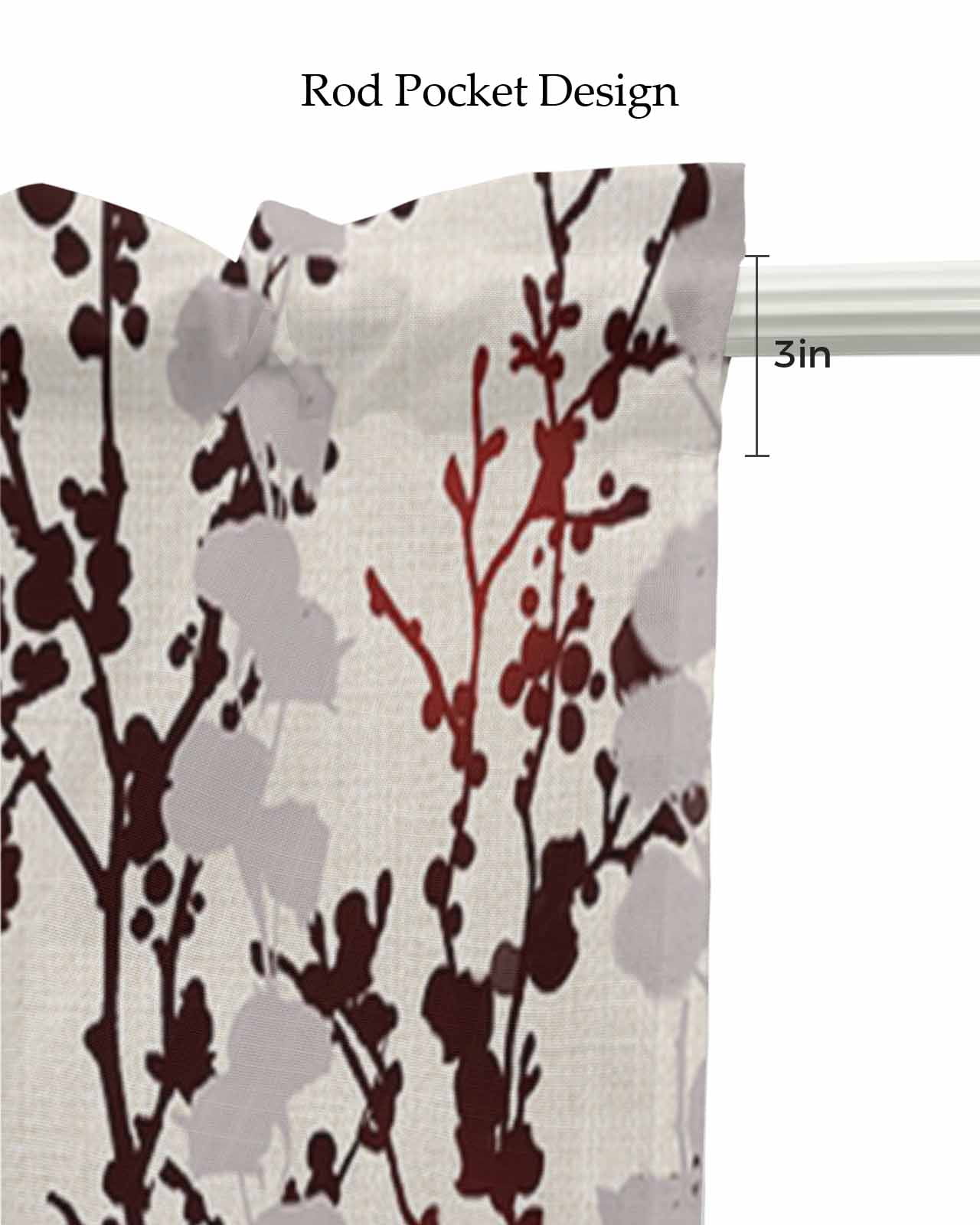 Black Brown Branches Linen Curtain Valance for Bedroom/Bathroom/Kitchen/Office/Living/Dining Room Window,Watercolor Botanical Abstract Art Rustic Rod Pocket Topper Decorative Cafe Drapes Panel 60x18