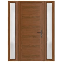 Front Exterior Prehung Metal-Plastic Door Frosted Glass | Manux 8111 Walnut | 2 Side Sidelite Transoms | Office Commercial and Residential Doors Entrance Patio Garage 60x80 (W12 36 12x80) Left-hand
