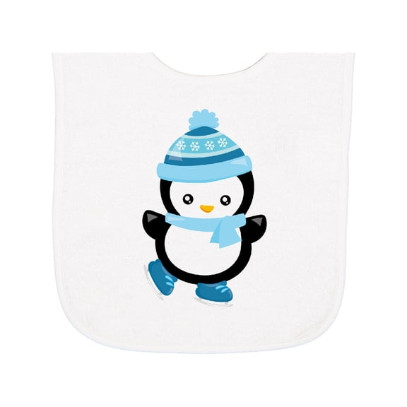 Inktastic Little Penguin, Ice Skating Penguin, Hat, Scarf Baby Terry Cloth Bib