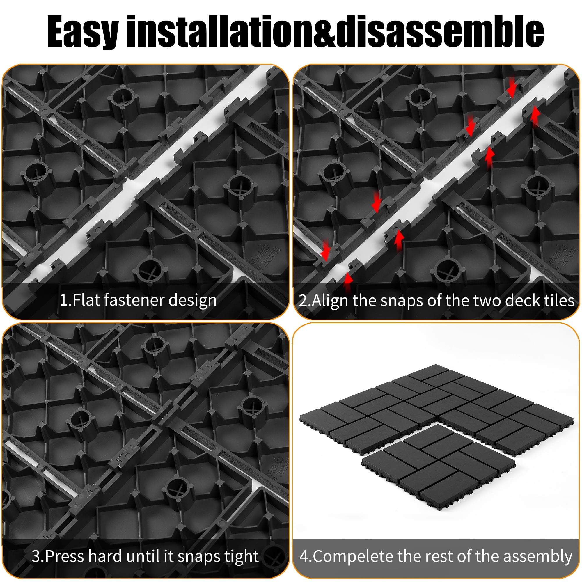 44 Pack Plastic Interlocking Deck Tiles,12"x12" Waterproof Indoor/Outdoor Floor Tiles,All-Weather Patio Floor Decking Tiles for Garden,Lawn,Porch,Poolside,Balcony,Checker Style,Grey