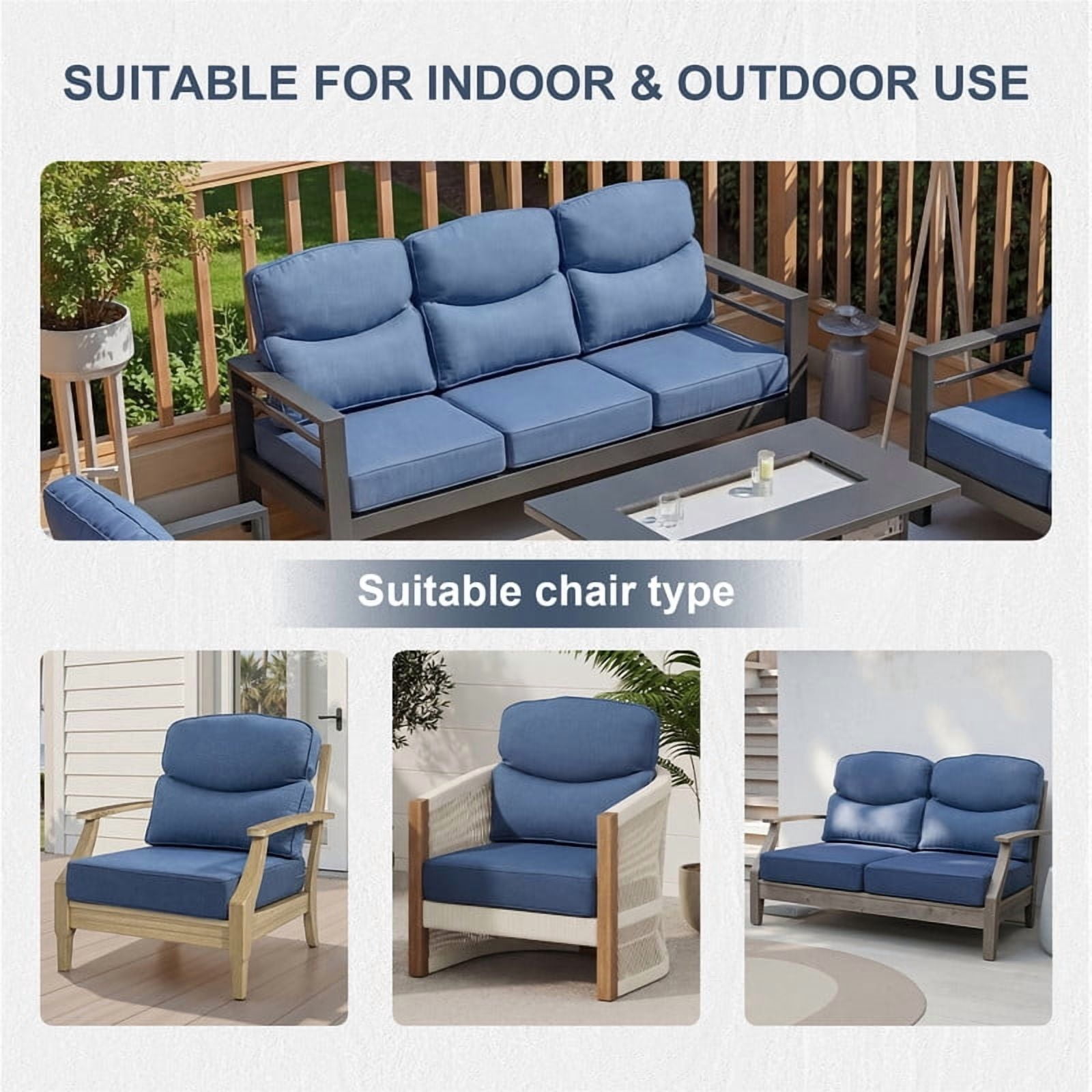 Opohoro Outdoor Deep Seat Cushion Set, 22"x24"x6", UV Resistant & Water Resistant Comfortable Furniture Cushions for Patio Sofa, Chair, Loveseat