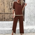 thumbnail image 2 of BLVB Women Sweater Sets 2 Piece Outfits Knit Lounge Sets Short Sleeve Tops Pullover Wide Leg Pants Matching Travel Tracksuit, 2 of 7