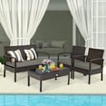thumbnail image 1 of Costway 4pcs Patio Rattan Wicker Furniture Set Loveseat Sofa Cushioned Garden Yard, 1 of 10
