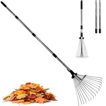 Garden Rake for Leaves,Heavy Duty Metal Adjustable Leaf Rake for Lawns,Long Handle 33"-69" with Expandable Head 8"-15",Garden Tools for Yard Lawn Shrub Garden Beds