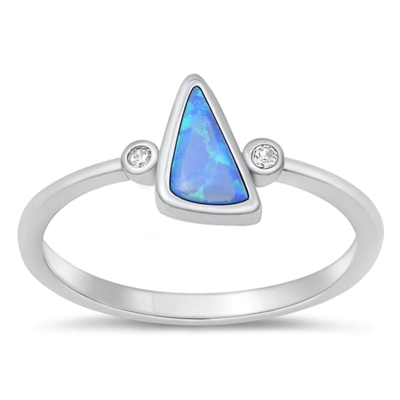 CHOOSE YOUR COLOR White CZ Blue Simulated Opal Triangle Ring .925 Sterling Silver Band Female Size 9