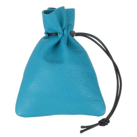 Uxcell 1 Pcs Drawstring Bag, Leather Coin Purse, Change Purse For Women, Men's Leather Bag, For Jewelry, Keys, Coin Storage (Blue)
