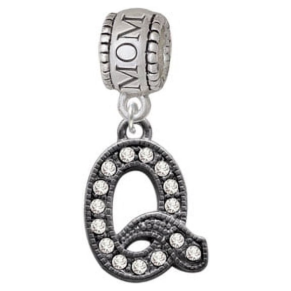 Crystal Black Initial - Q - Beaded Border - Mom Charm Bead