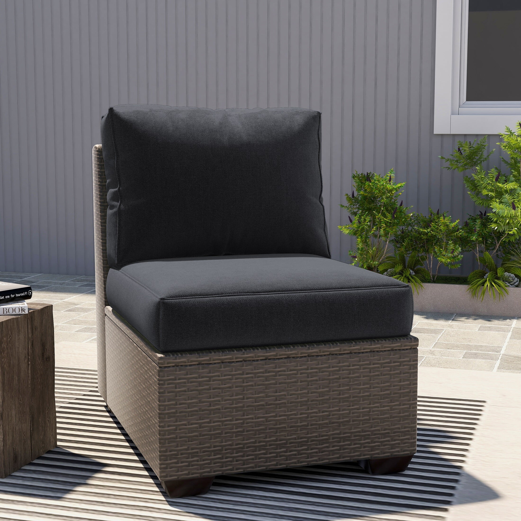 UIXE Outdoor Deep Seat Cushion Set with Sunbrella Slipcovers, Patio Furniture Cushions & Back Pad, Water-Resistant Backyard Sectional Sofa Cushions for Bistro Chair - Dark Grey