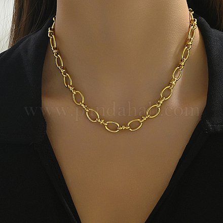 2pc Stainless Steel Oval Link Chain Necklacces Golden 17.72 inch(45cm)