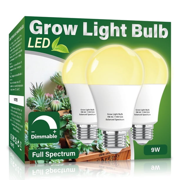 Paquete De 3 Bombillas De Cultivo Para Interiores A19, Bombilla De Espectro Completo Para Plantas E26, 110 V, 9 W, Reemplaza Hasta 100 W, Bombilla Para Plantas De Interior, Flores, Invernadero, Jardín