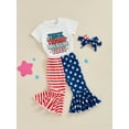 thumbnail image 4 of Aojekbee Baby Girl 4th of July Outfits Short Sleeve T-Shirt + Flare Pants + Headband Set Toddler Clothes, 4 of 10