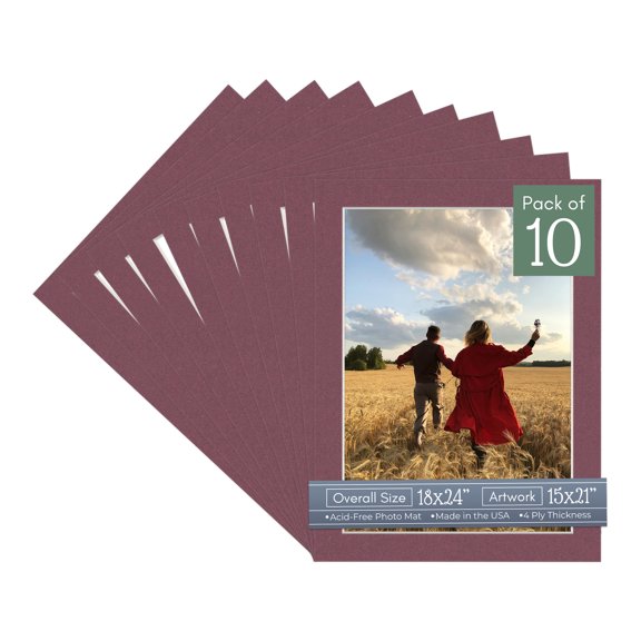 Raspberry Red Picture Frame Mat for 18x24 Frames - Fits 15x21 Photos - 10 Mats