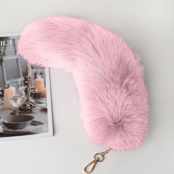 Plush Tail Keychain for Cosplay Costume Accessories, Faux Fur Animal Tail Bag Charm Pendant for Festival Party Favors and Daily Decoration, Pink