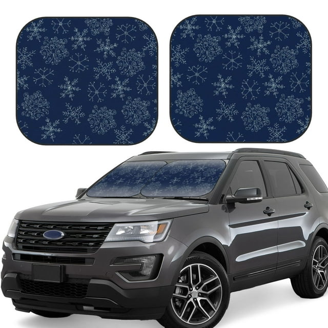 Saiise Snowflake Dark Blue for Foldable Car Sun Shades (2-Pack) Offer Sun Protection with an Easy-fold Design for Convenient Windshield Shading-Small