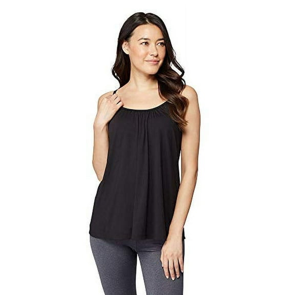 32 DEGREES Cool Womens Shirred Flowly Relaxed Lounge Built-in Cups Shelf Bra Tank Cami, Black, Small